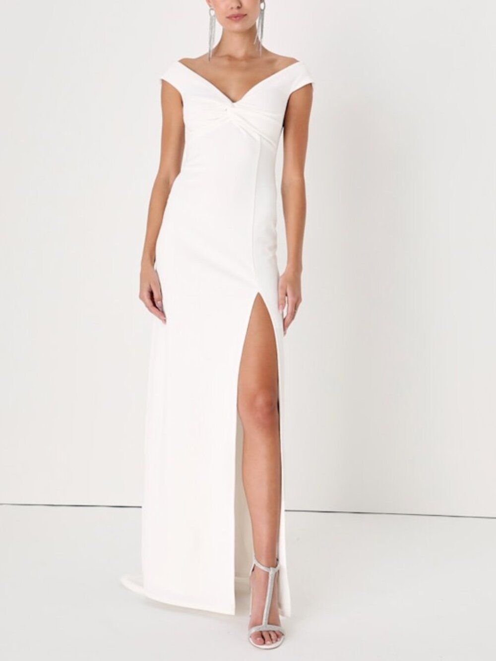 Lulus Love To Pose White Off-the-shoulder Twist-front Maxi Dress - Size M